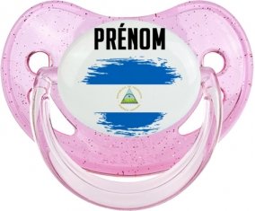 Drapeau effet pinceau Nicaragua avec prénom Sucette Physiologique Rose à paillette