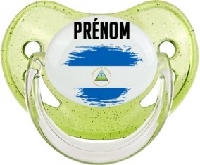Drapeau effet pinceau Nicaragua avec prénom Sucette Physiologique Vert à paillette