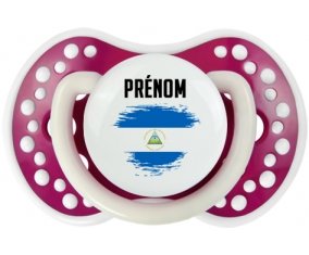 Drapeau effet pinceau Nicaragua avec prénom Sucette LOVI Dynamic Fuchsia phosphorescente