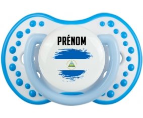 Drapeau effet pinceau Nicaragua avec prénom Sucette LOVI Dynamic Blanc-bleu phosphorescente