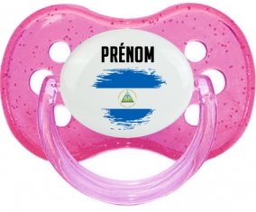 Drapeau effet pinceau Nicaragua avec prénom Sucette Cerise Rose à paillette