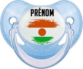 Drapeau effet pinceau Niger avec prénom Sucette Physiologique Bleue à paillette