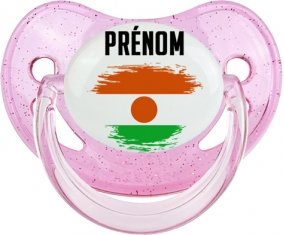Drapeau effet pinceau Niger avec prénom Sucette Physiologique Rose à paillette