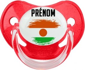Drapeau effet pinceau Niger avec prénom Sucette Physiologique Rouge à paillette