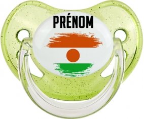 Drapeau effet pinceau Niger avec prénom Sucette Physiologique Vert à paillette