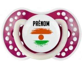 Drapeau effet pinceau Niger avec prénom Sucette LOVI Dynamic Fuchsia phosphorescente