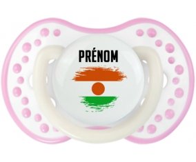 Drapeau effet pinceau Niger avec prénom Sucette LOVI Dynamic Blanc-rose phosphorescente