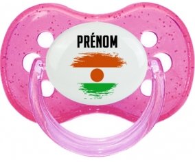 Drapeau effet pinceau Niger avec prénom Tétine Cerise Rose à paillette