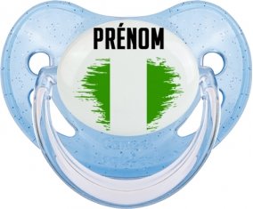 Drapeau effet pinceau Nigeria avec prénom Tétine Physiologique Bleue à paillette