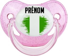 Drapeau effet pinceau Nigeria avec prénom Tétine Physiologique Rose à paillette