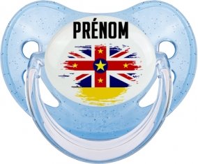 Drapeau effet pinceau Niue avec prénom Sucete Physiologique Bleue à paillette