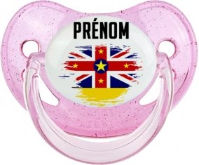 Drapeau effet pinceau Niue avec prénom Sucete Physiologique Rose à paillette