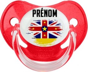 Drapeau effet pinceau Niue avec prénom Sucete Physiologique Rouge à paillette
