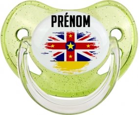 Drapeau effet pinceau Niue avec prénom Sucete Physiologique Vert à paillette