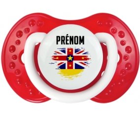 Drapeau effet pinceau Niue avec prénom Tétine LOVI Dynamic Blanc-rouge classique