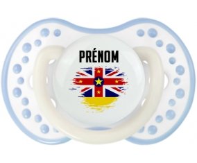Drapeau effet pinceau Niue avec prénom Tétine LOVI Dynamic Blanc-cyan classique
