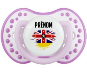 Drapeau effet pinceau Niue avec prénom Tétine LOVI Dynamic Blanc-mauve classique