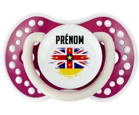Drapeau effet pinceau Niue avec prénom Tétine LOVI Dynamic Fuchsia phosphorescente