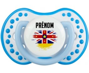 Drapeau effet pinceau Niue avec prénom Tétine LOVI Dynamic Blanc-bleu phosphorescente
