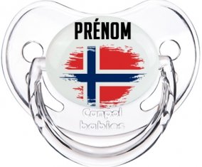 Drapeau effet pinceau Norvège avec prénom Sucette Physiologique Transparent classique