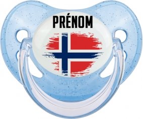 Drapeau effet pinceau Norvège avec prénom Sucette Physiologique Bleue à paillette