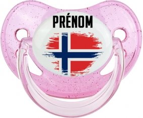 Drapeau effet pinceau Norvège avec prénom Sucette Physiologique Rose à paillette