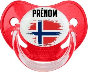 Drapeau effet pinceau Norvège avec prénom Sucette Physiologique Rouge à paillette
