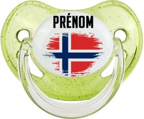 Drapeau effet pinceau Norvège avec prénom Sucette Physiologique Vert à paillette