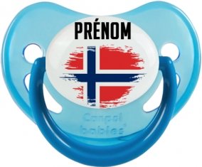 Drapeau effet pinceau Norvège avec prénom Sucette Physiologique Bleue phosphorescente