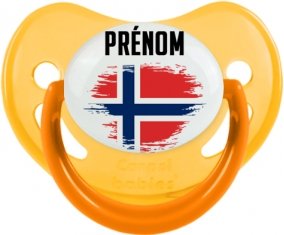 Drapeau effet pinceau Norvège avec prénom Sucette Physiologique Jaune phosphorescente