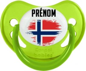 Drapeau effet pinceau Norvège avec prénom Sucette Physiologique Vert phosphorescente