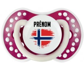 Drapeau effet pinceau Norvège avec prénom Sucette LOVI Dynamic Fuchsia phosphorescente