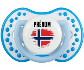 Drapeau effet pinceau Norvège avec prénom Sucette LOVI Dynamic Blanc-bleu phosphorescente