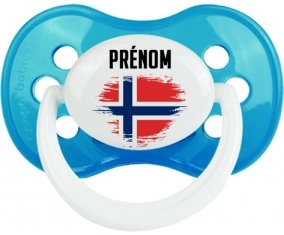 Drapeau effet pinceau Norvège avec prénom Tétine Anatomique Cyan classique