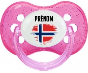 Drapeau effet pinceau Norvège avec prénom Sucette Cerise Rose à paillette