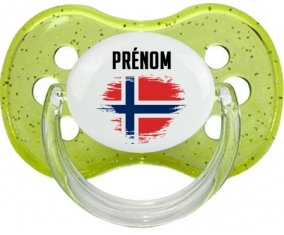 Drapeau effet pinceau Norvège avec prénom Sucette Cerise Vert à paillette