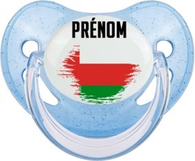 Drapeau effet pinceau Oman avec prénom Sucette Physiologique Bleue à paillette