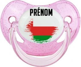 Drapeau effet pinceau Oman avec prénom Sucette Physiologique Rose à paillette