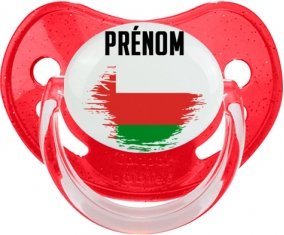Drapeau effet pinceau Oman avec prénom Sucette Physiologique Rouge à paillette