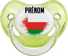 Drapeau effet pinceau Oman avec prénom Sucette Physiologique Vert à paillette