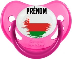 Drapeau effet pinceau Oman avec prénom Sucette Physiologique Rose phosphorescente