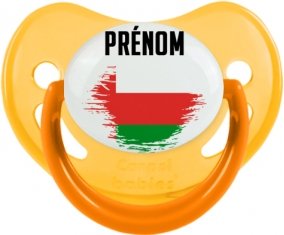 Drapeau effet pinceau Oman avec prénom Sucette Physiologique Jaune phosphorescente