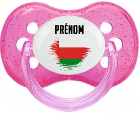 Drapeau effet pinceau Oman avec prénom Tétine Cerise Rose à paillette