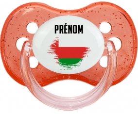 Drapeau effet pinceau Oman avec prénom Tétine Cerise Rouge à paillette