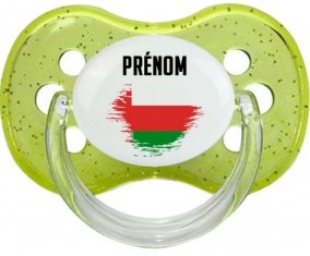 Drapeau effet pinceau Oman avec prénom Tétine Cerise Vert à paillette