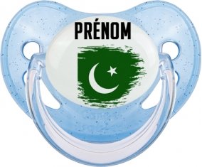 Drapeau effet pinceau Pakistan avec prénom Tétine Physiologique Bleue à paillette