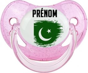 Drapeau effet pinceau Pakistan avec prénom Tétine Physiologique Rose à paillette
