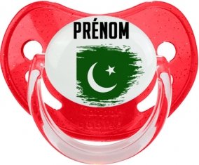 Drapeau effet pinceau Pakistan avec prénom Tétine Physiologique Rouge à paillette