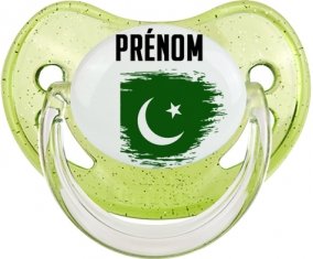 Drapeau effet pinceau Pakistan avec prénom Tétine Physiologique Vert à paillette
