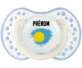 Drapeau effet pinceau Palau avec prénom Tétine LOVI Dynamic Blanc-cyan classique